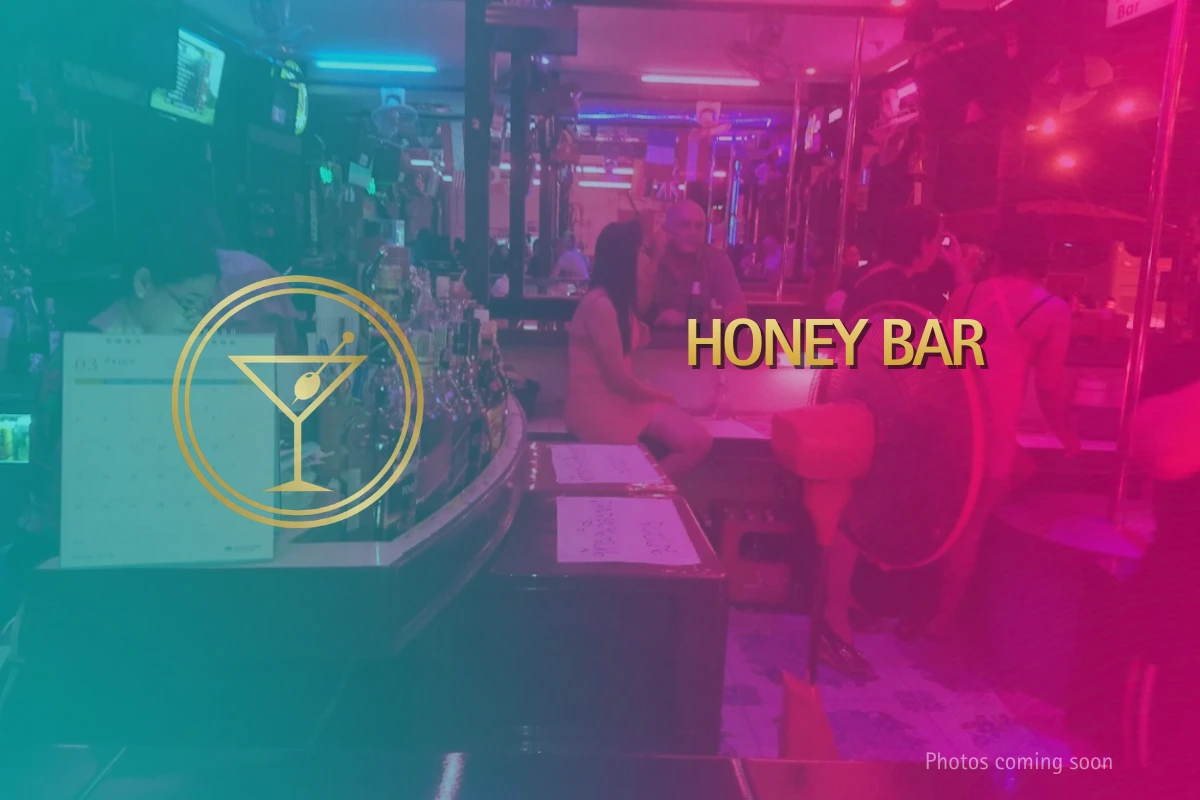 Interior of Honey Bar on Soi Honey in Pattaya with counter seating and colourful ambient lighting